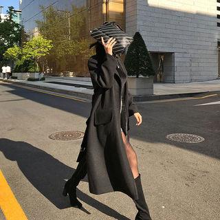 Single-breasted Wool Blend Coat With Belt