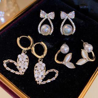 Rhinestone Bow Drop Earring / Heart Drop Earring / Faux Pearl Earring