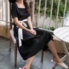 Square-neck Short-sleeve A-line Midi Dress
