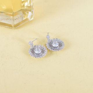 Rhinestone Floral Drop Ear Stud 1 Pair - Silver - One Size