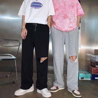 Ripped Straight-cut Sweatpants