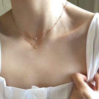 925 Sterling Silver Heart Pendant Layered Choker