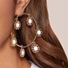 Glaze Alloy Hoop Earring 1 Pair - White & Gold - One Size
