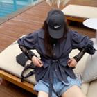 Tie-waist Button Jacket Dark Blue - One Size