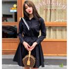 Ruffled A-line Shirtdress Black - One Size