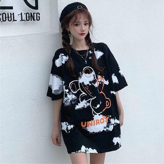 Short-sleeve Cloud Print T-shirt Black & White - One Size