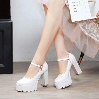 Chunky Heel Platform Scallop Edge Mary Jane Shoes