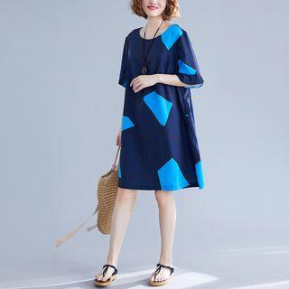 Print Round-neck Semi Sleeve Dress