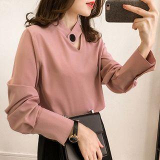 Cutout-front Long-sleeve Blouse