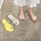 Faux Pearl Toe-loop Flat Slide Sandals