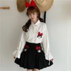 Face Embroidery Shirt / Pleated Skirt