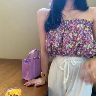 Plain Short-sleeve T-shirt / Floral Tube Top