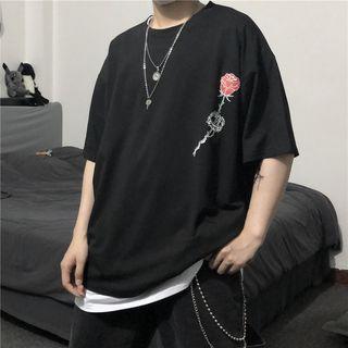 Short-sleeve Rose Printing T-shirt