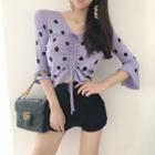 Elbow-sleeve Dotted Knit Top