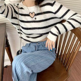 Long-sleeve Heart Cutout Striped Top