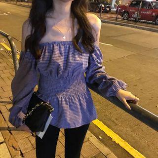 Off Shoulder Long-sleeve Top Purple - One Size