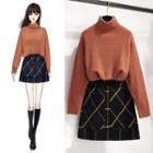 Turtleneck Sweater / Argyle Print A-line Skirt