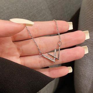 Rhinestone Geometric Necklace Silver - One Size