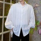 Long-sleeve Feathered Lace Paneled Shirt