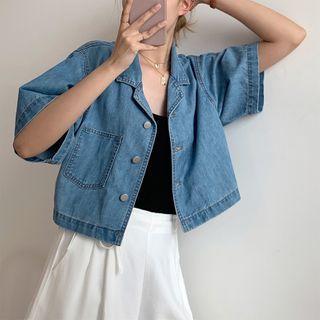 Short-sleeve Denim Cropped Blouse