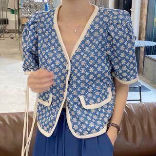 Floral Short-sleeve Top / Plain Harem Pants