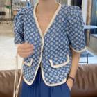 Floral Short-sleeve Top / Plain Harem Pants