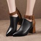 Color Panel Pointed Chunky Heel Ankle Boots
