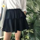 Frill-trim Mini Skirt / Long-sleeve Plain Top