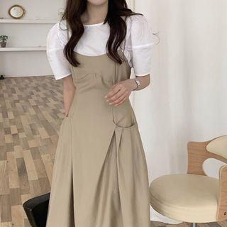 Short-sleeve Top / Strappy Midi Overall Dress