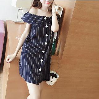 Off-shoulder Buttoned Sheath Dress