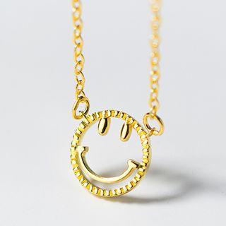 925 Sterling Silver Smiley Pendant Necklace S925 Silver - Necklace - Gold - One Size