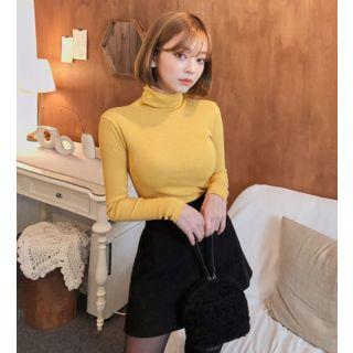 Long-sleeve Rib-knit Turtleneck Top (10 Colors)
