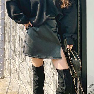 Slit-hem Pleather A-line Miniskirt