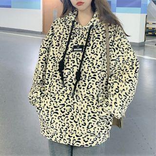 Loose-fit Long-sleeve Leopard Printed Hoodie