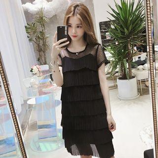 Short-sleeve Chiffon Mini Tiered Dress