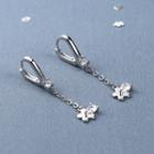 Flower Rhinestone Sterling Silver Dangle Earring 1 Pair - Flower Earrings - Silver - One Size