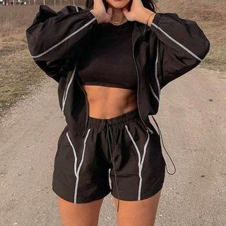 Set: Drawstring Cropped Jacket + High Waist Shorts