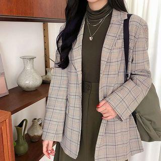 Single-breasted Plaid Longline Blazer