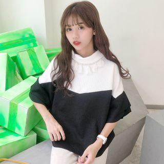 Elbow-sleeve Mock Neck Tasseled Cape