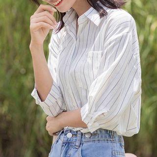 Striped 3/4-sleeve Shirt White - One Size