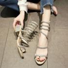Open Toe Rhinestone Ankle Swirl Wrap Mid-heel Sandals