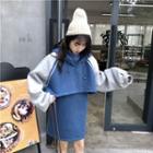 Set: Contrast-color Hoodie + Turtle-neck Mini Sweatshirt Dress