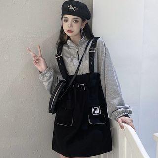 Mock Two-piece Half-zip Hoodie Dress