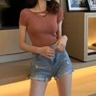 Short-sleeve Cross Strap Knit Top