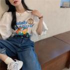 Bubble-sleeve Printed Loose T-shirt As Figure - One Size