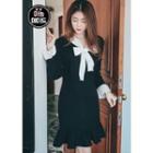 Tie-neck Contrast-trim Knit Dress