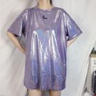 Crew-neck Short-sleeve T-shirt Purple - One Size