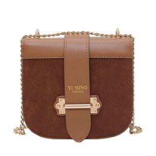 Faux-suede Panel Buckled Shoulder Bag