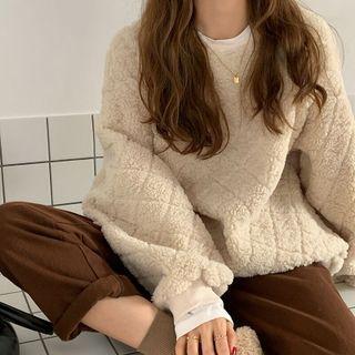 Mock Two-piece Quilted Fluffy Sweatshirt