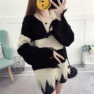 Distressed Two-tone Sweater